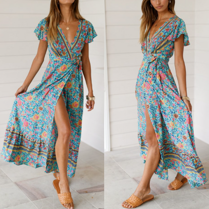 Sunset Stroll Floral Wrap Maxi Dress