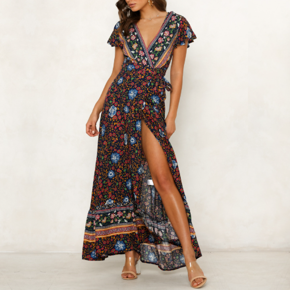 Sunset Stroll Floral Wrap Maxi Dress