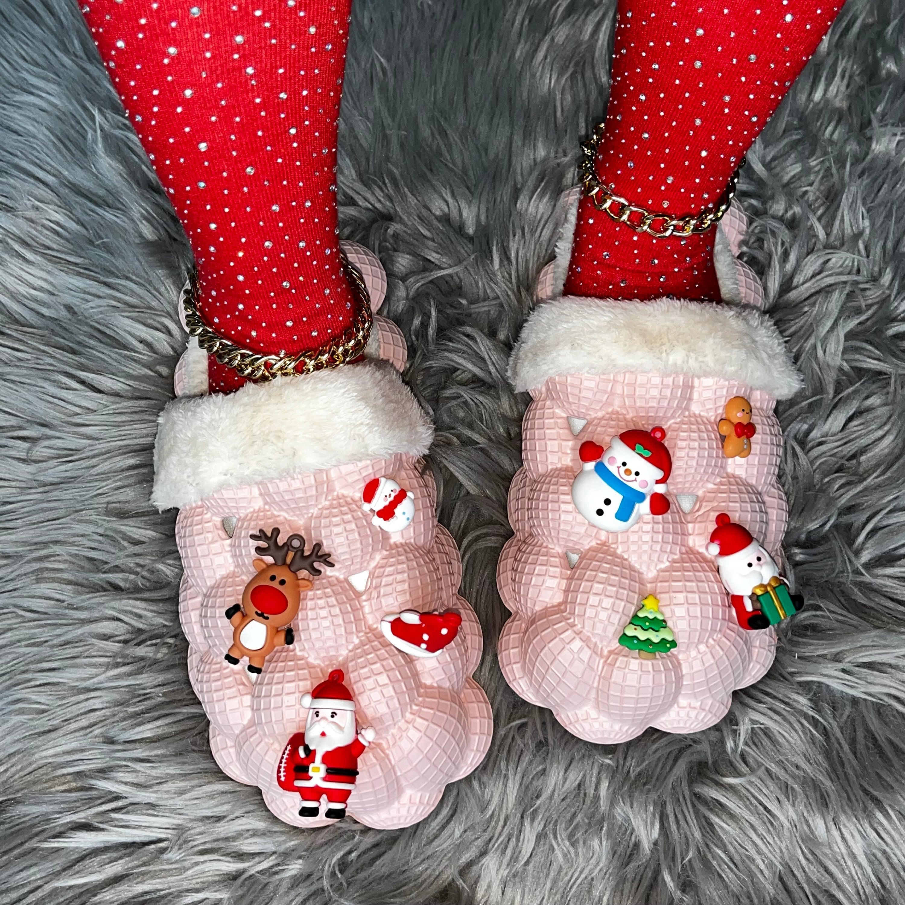 Pink Chirstmas Bubble Slippers