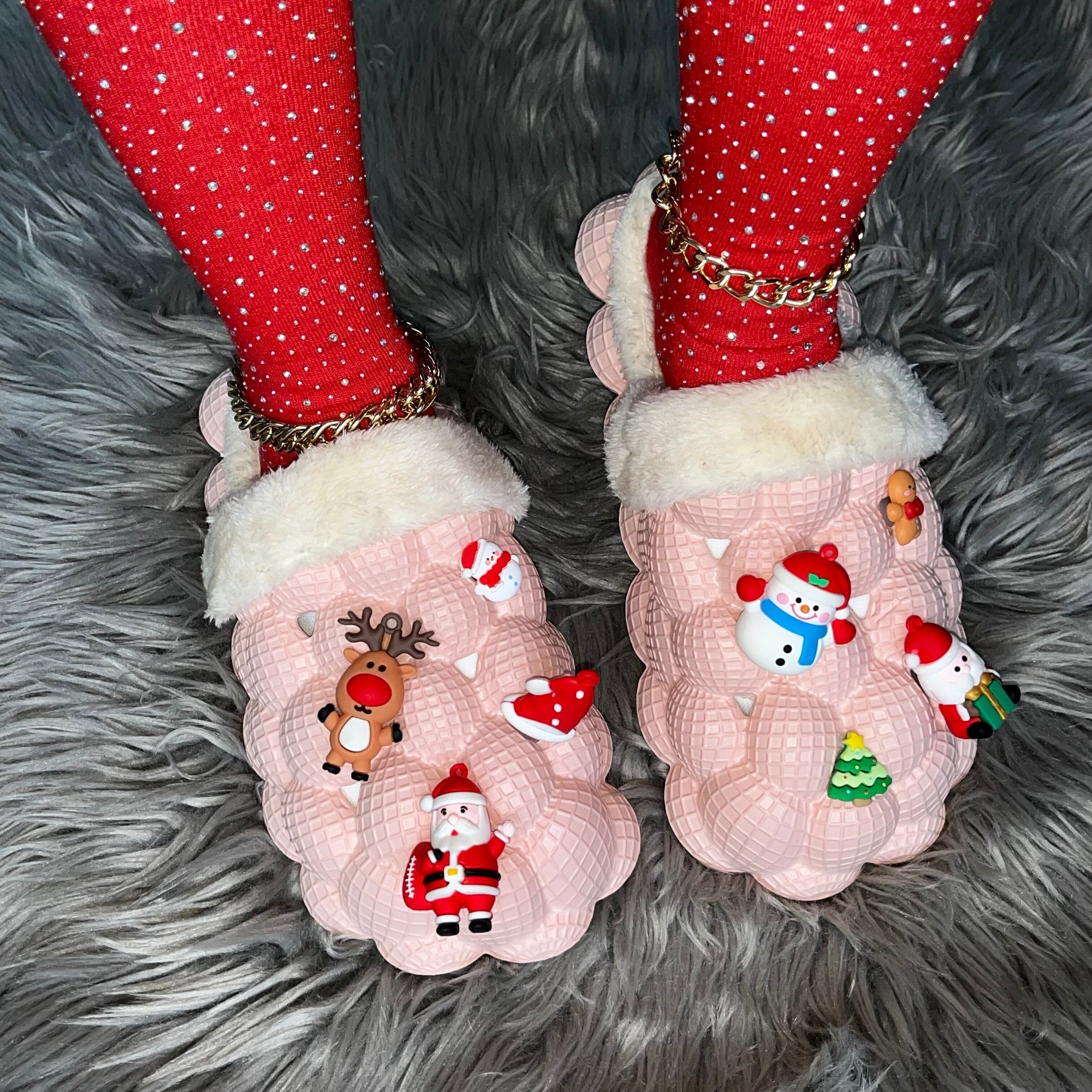 Pink Chirstmas Bubble Slippers