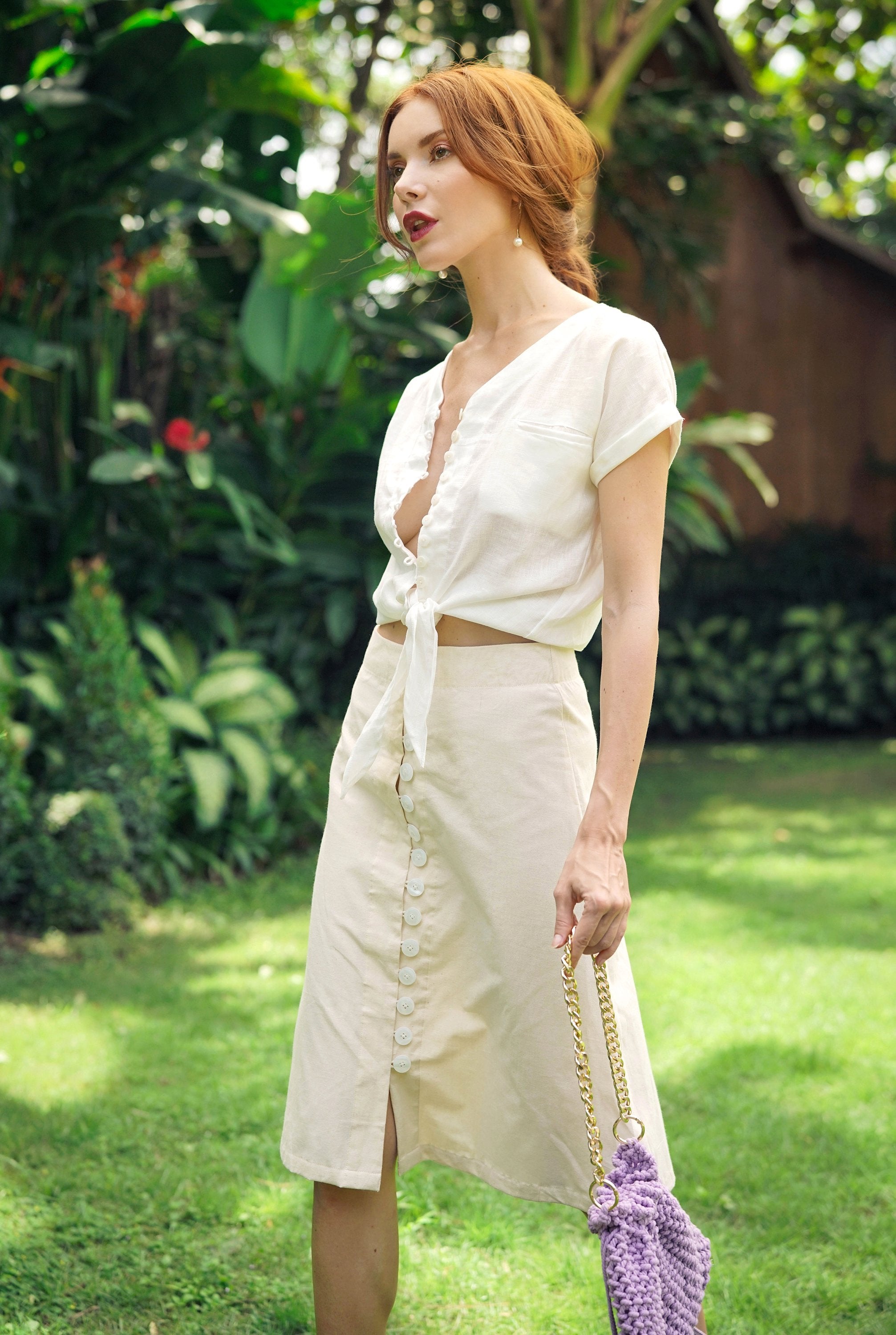Hazel Teague Button-Down Skirt in Off-White