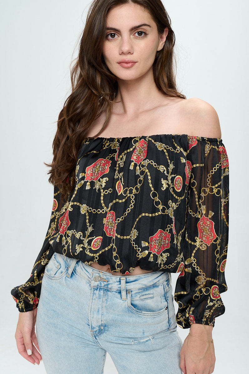 ARROW Off-Shoulder Top with Long Sleeves