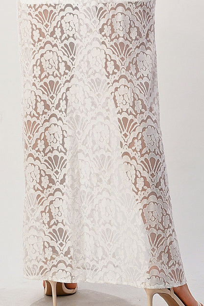 Midnight Lace Front-Slit Maxi Dress