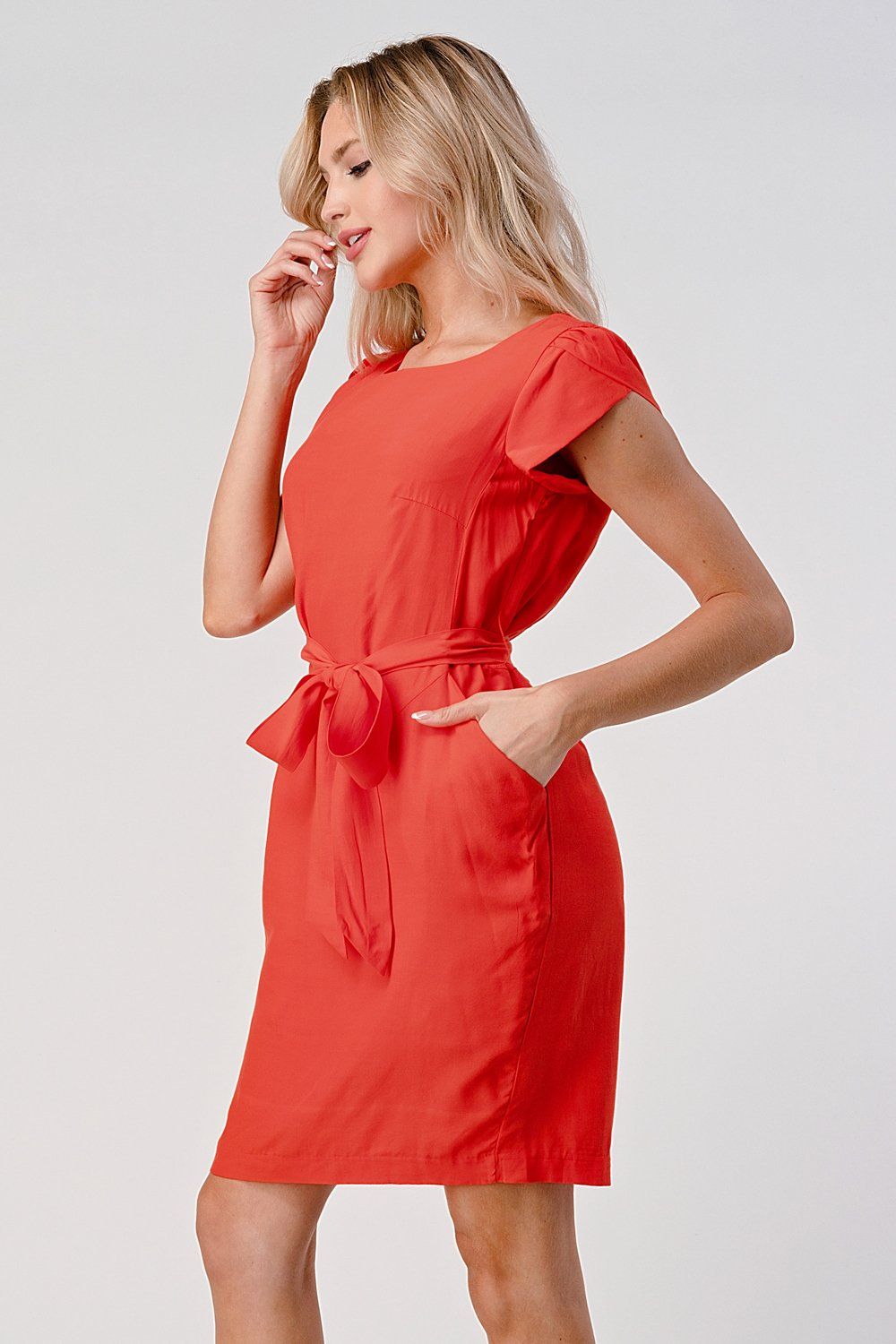 ARROW Elegant Cap-Sleeve Dress with Tie Waist