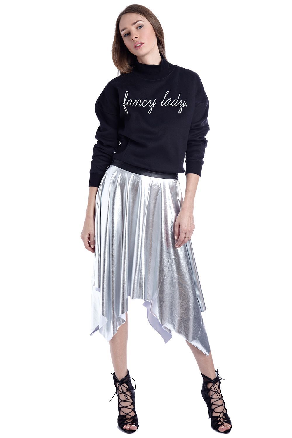 Tammy Scott Metallic Silver Pleated Skirt