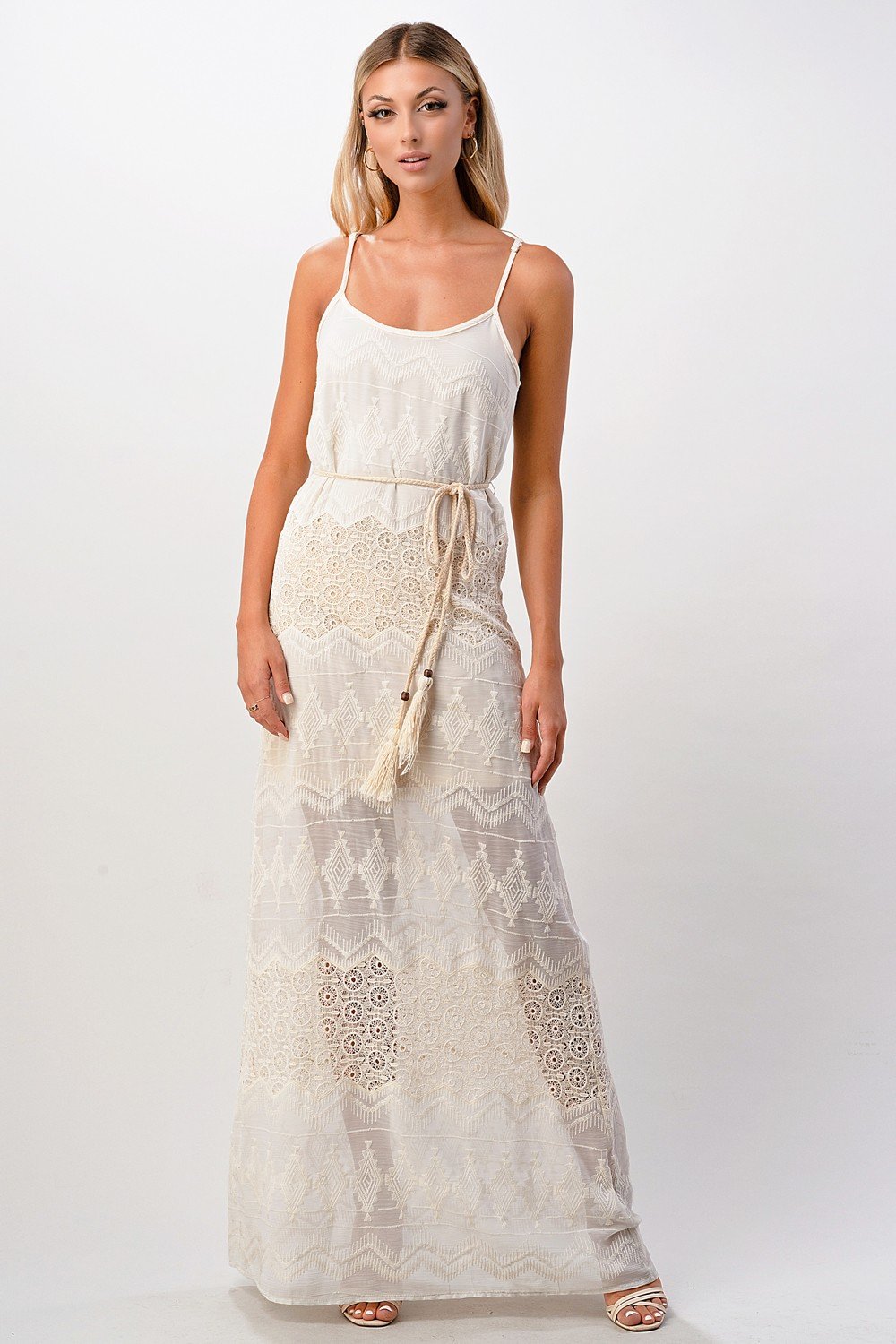 ARROW Boho Embroidered Maxi Dress with Adjustable Straps