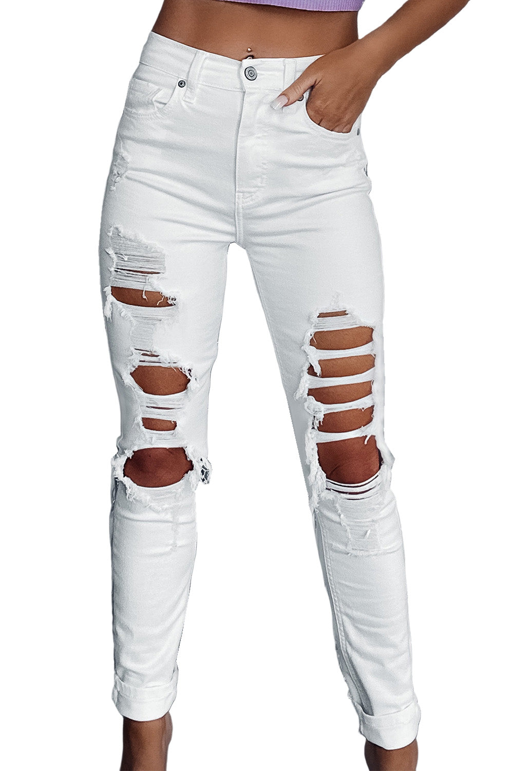 Amari Mendez Distressed Ripped Skinny Jeans