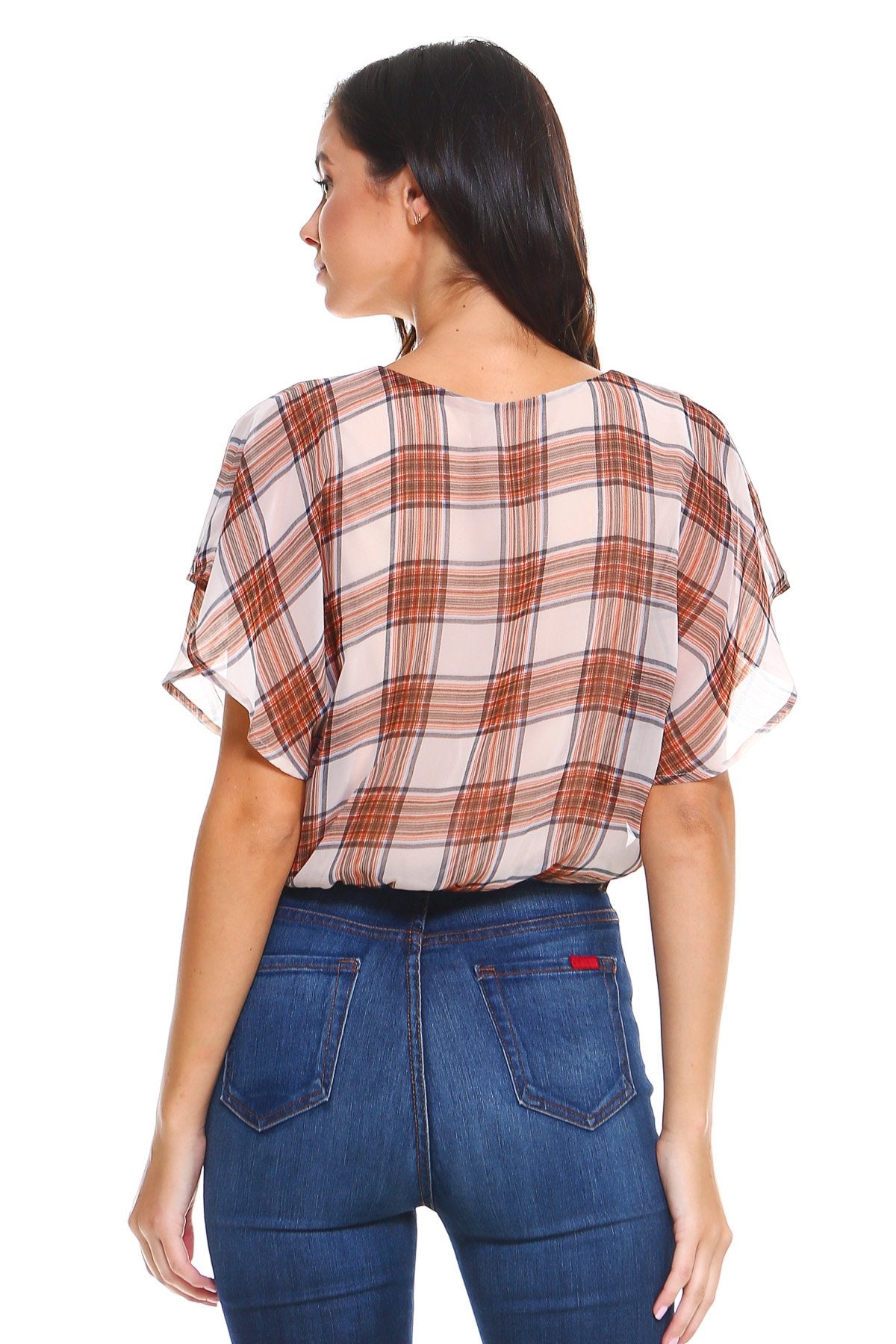 ARROW Plaid Flutter Sleeved Blouse