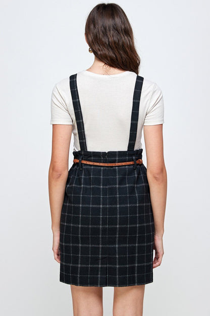 ARROW Plaid Suspender Skirt with Belt Detail
