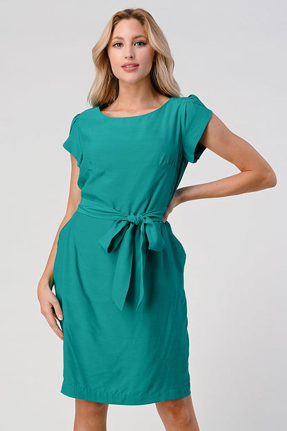 ARROW Elegant Cap-Sleeve Dress with Tie Waist