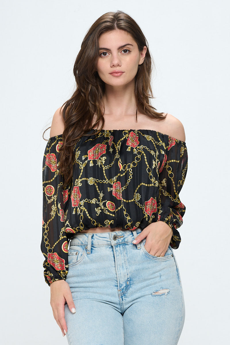 ARROW Off-Shoulder Top with Long Sleeves