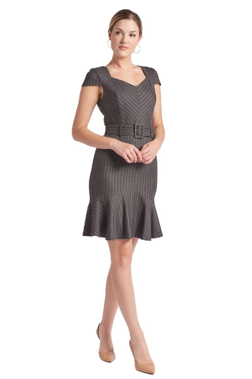 Chelsea Pinstripe Cap Sleeve Work Dress