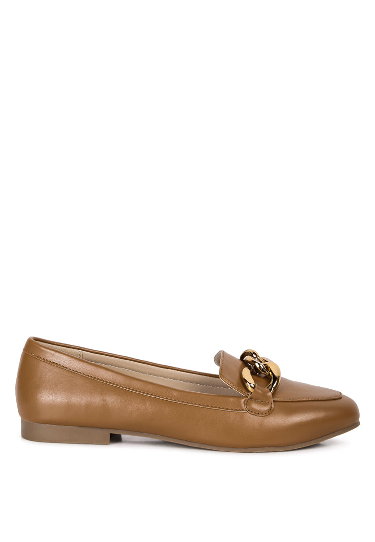 Claire Betts Chunky Metal Chain Faux Leather Loafers
