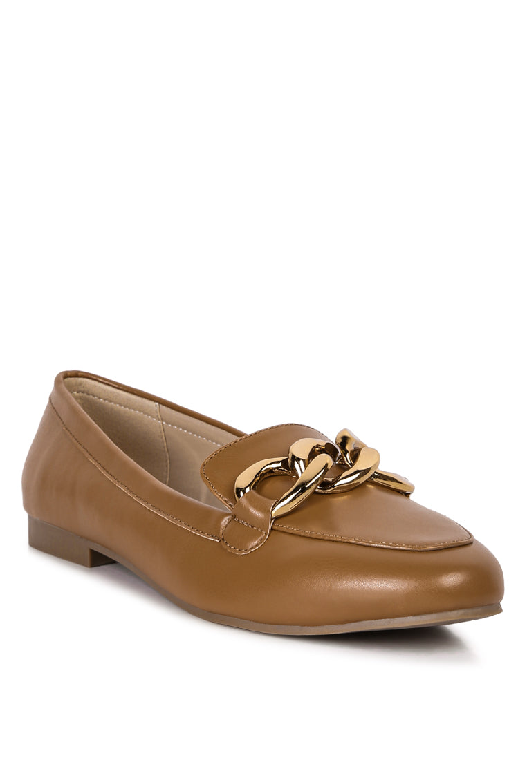 Claire Betts Chunky Metal Chain Faux Leather Loafers
