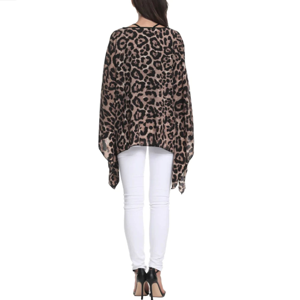 Hera Batwing Chiffon Top in Leopard