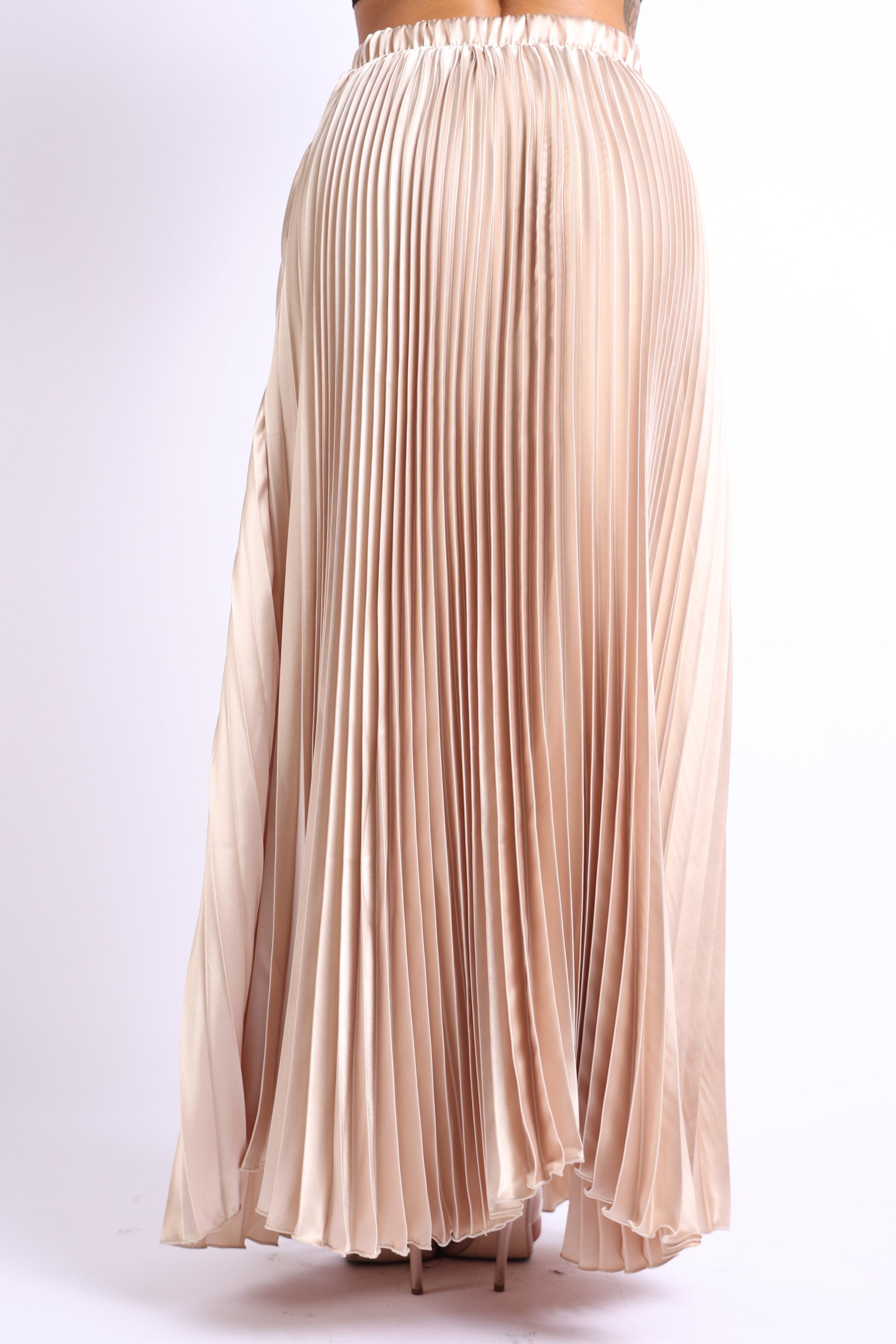 Pearl Monfried Pleated Satin Maxi Skirt