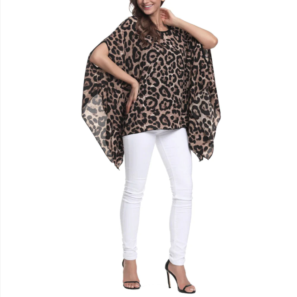 Hera Batwing Chiffon Top in Leopard
