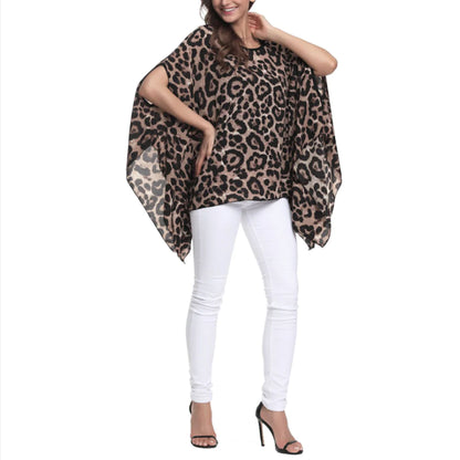 Hera Batwing Chiffon Top in Leopard
