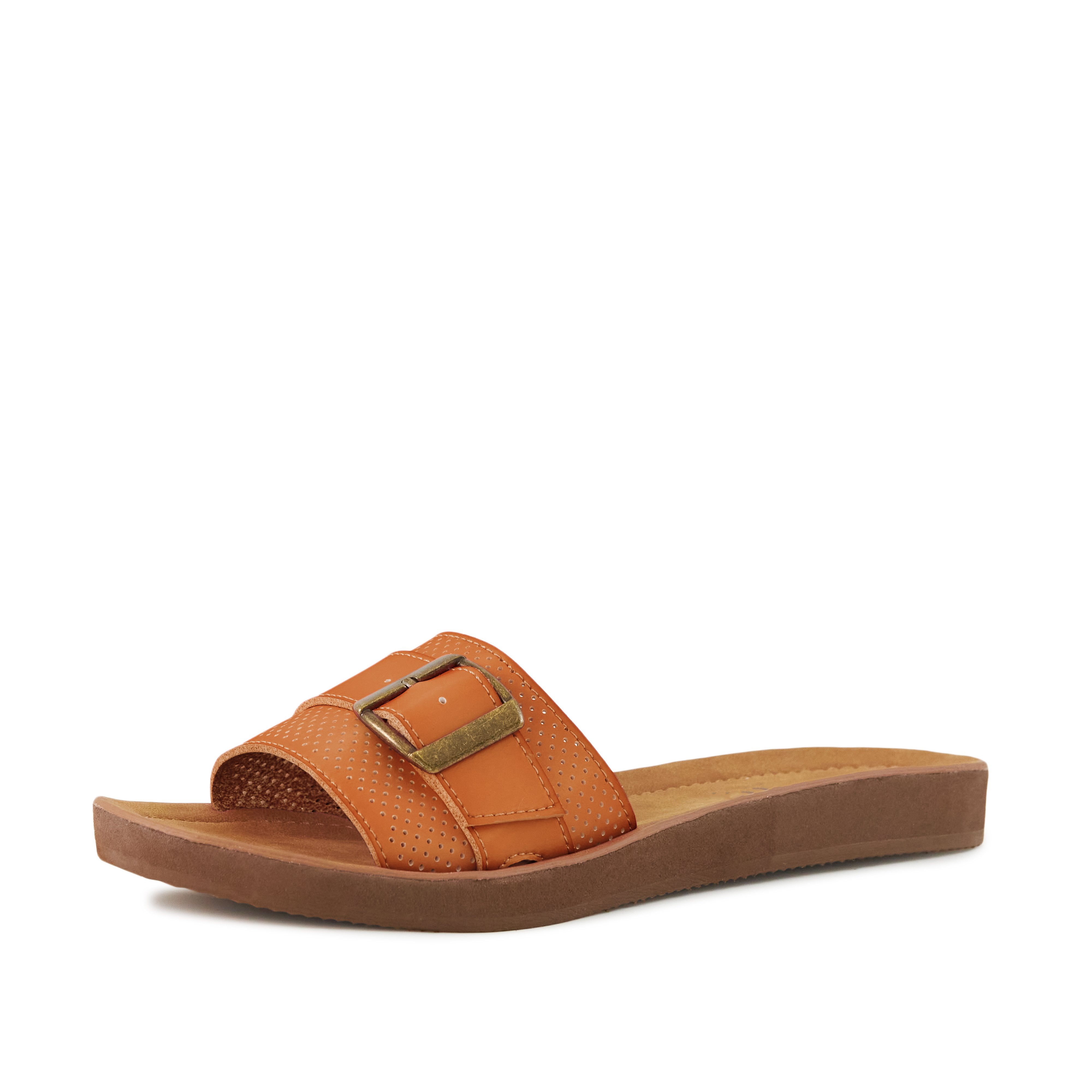 Pear Buckle Down Sandals in Tan