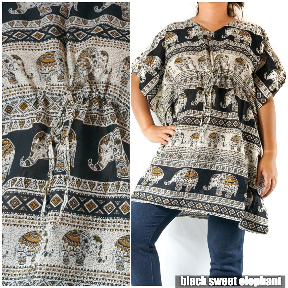 SHO Boho Elephant Kaftan Shirt Dress