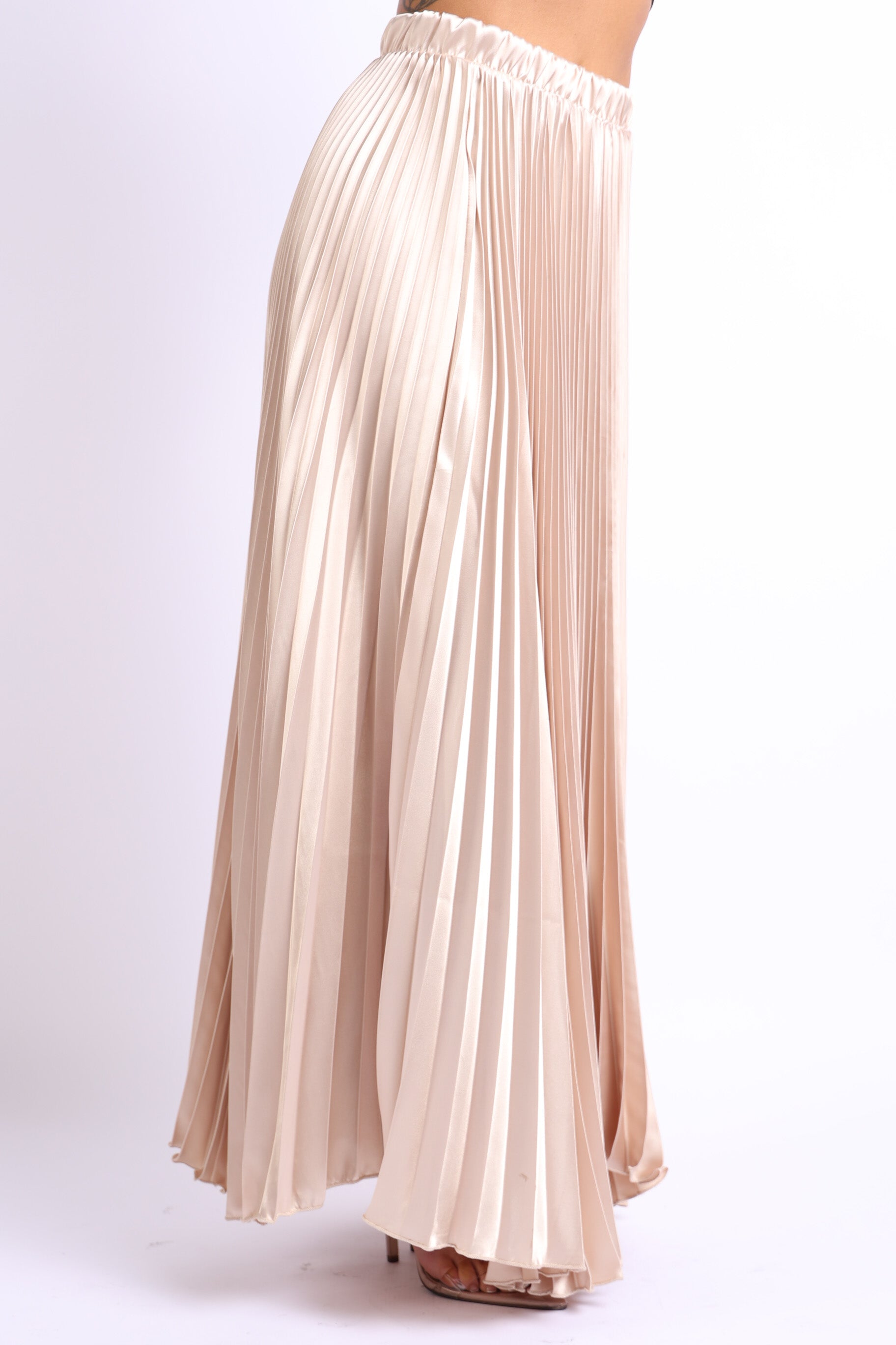 Pearl Monfried Pleated Satin Maxi Skirt