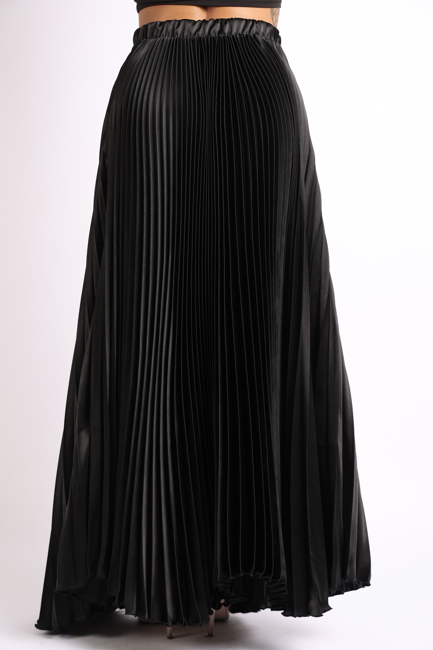 Pearl Monfried Satin Pleated Maxi Skirt