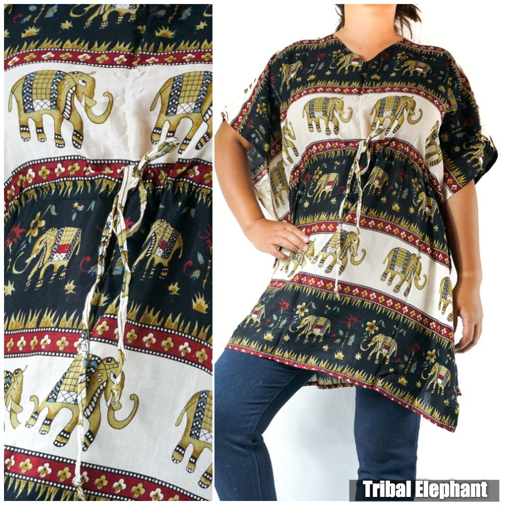 SHO Boho Elephant Kaftan Shirt Dress