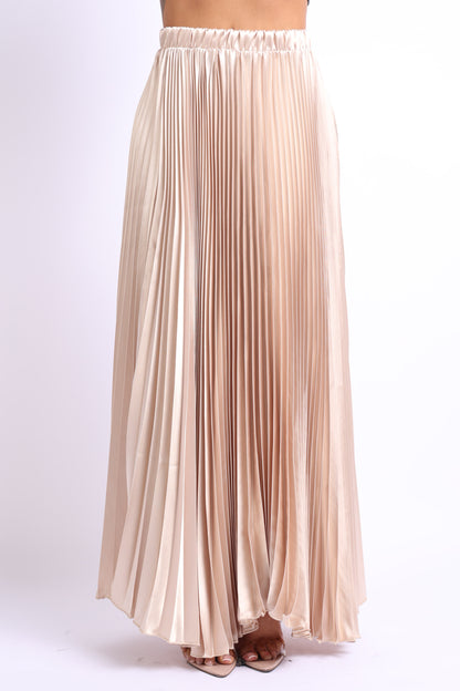 Pearl Monfried Pleated Satin Maxi Skirt