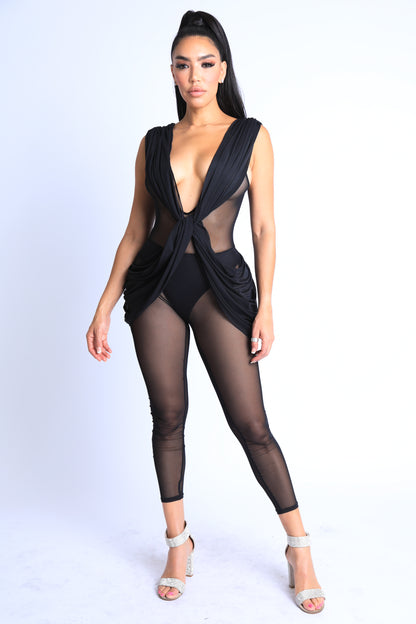 Paola Ramos Draped Mesh Jumpsuit