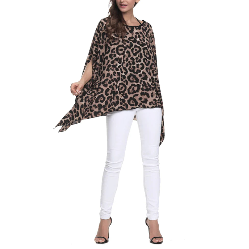 Hera Batwing Chiffon Top in Leopard