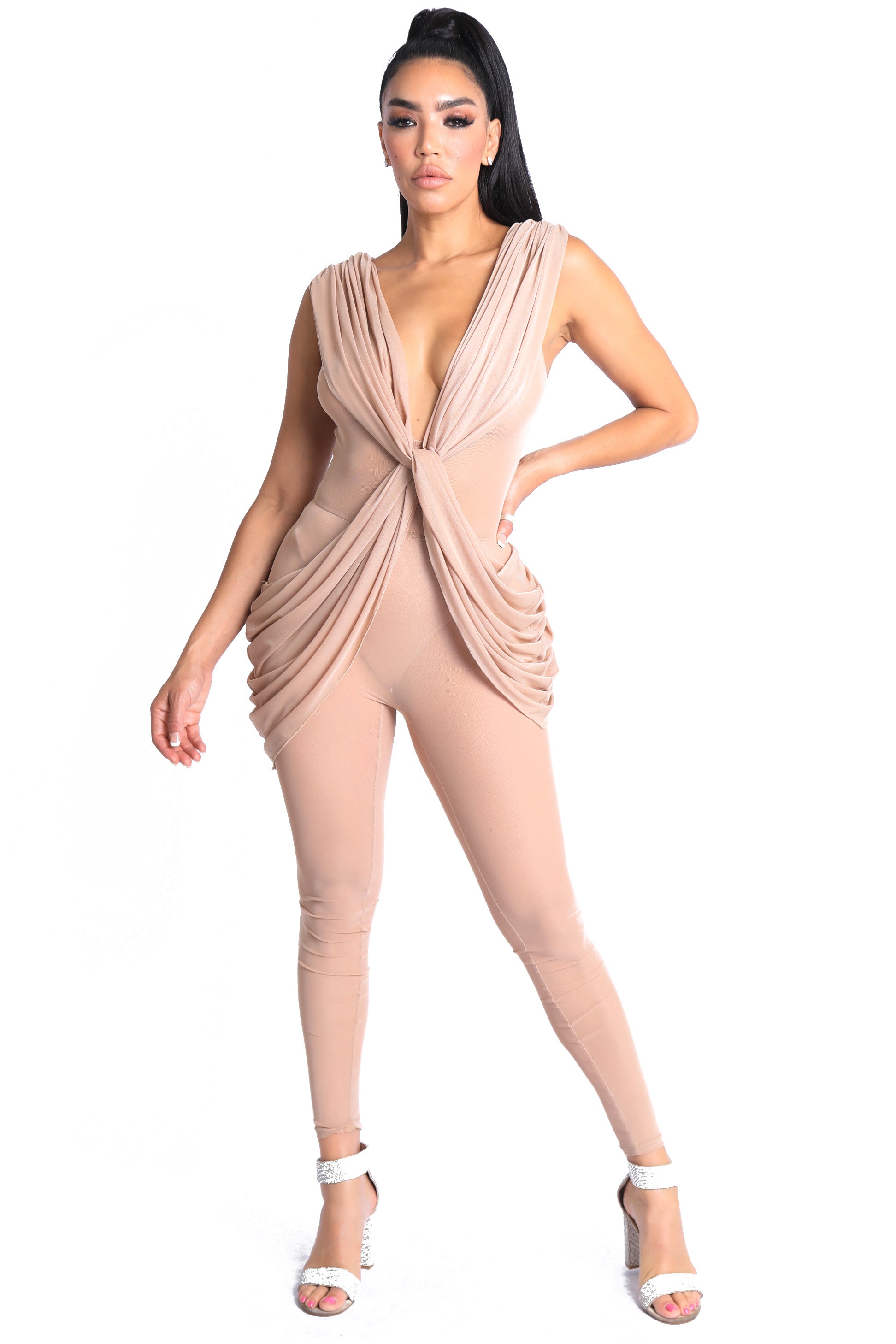 Paola Ramos Draped Mesh Jumpsuit