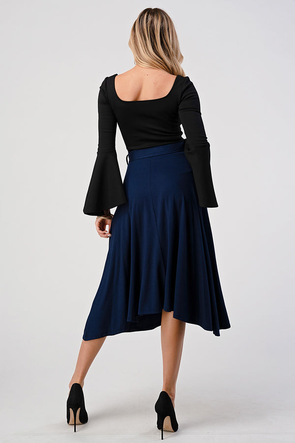 Midnight Grace Tie-Waist Midi Skirt
