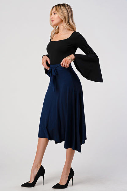 Midnight Grace Tie-Waist Midi Skirt