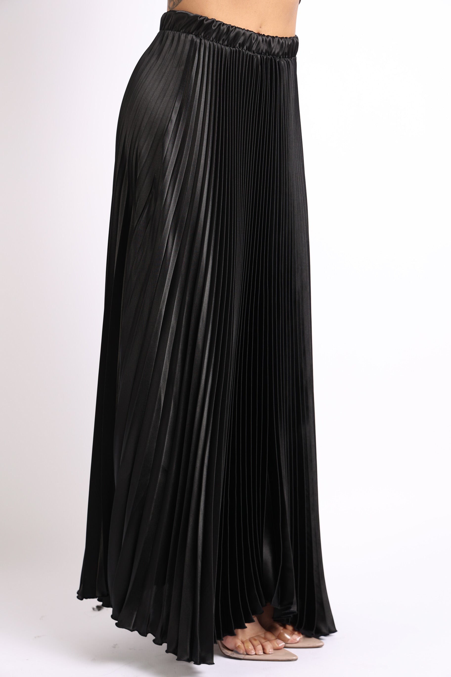 Pearl Monfried Satin Pleated Maxi Skirt
