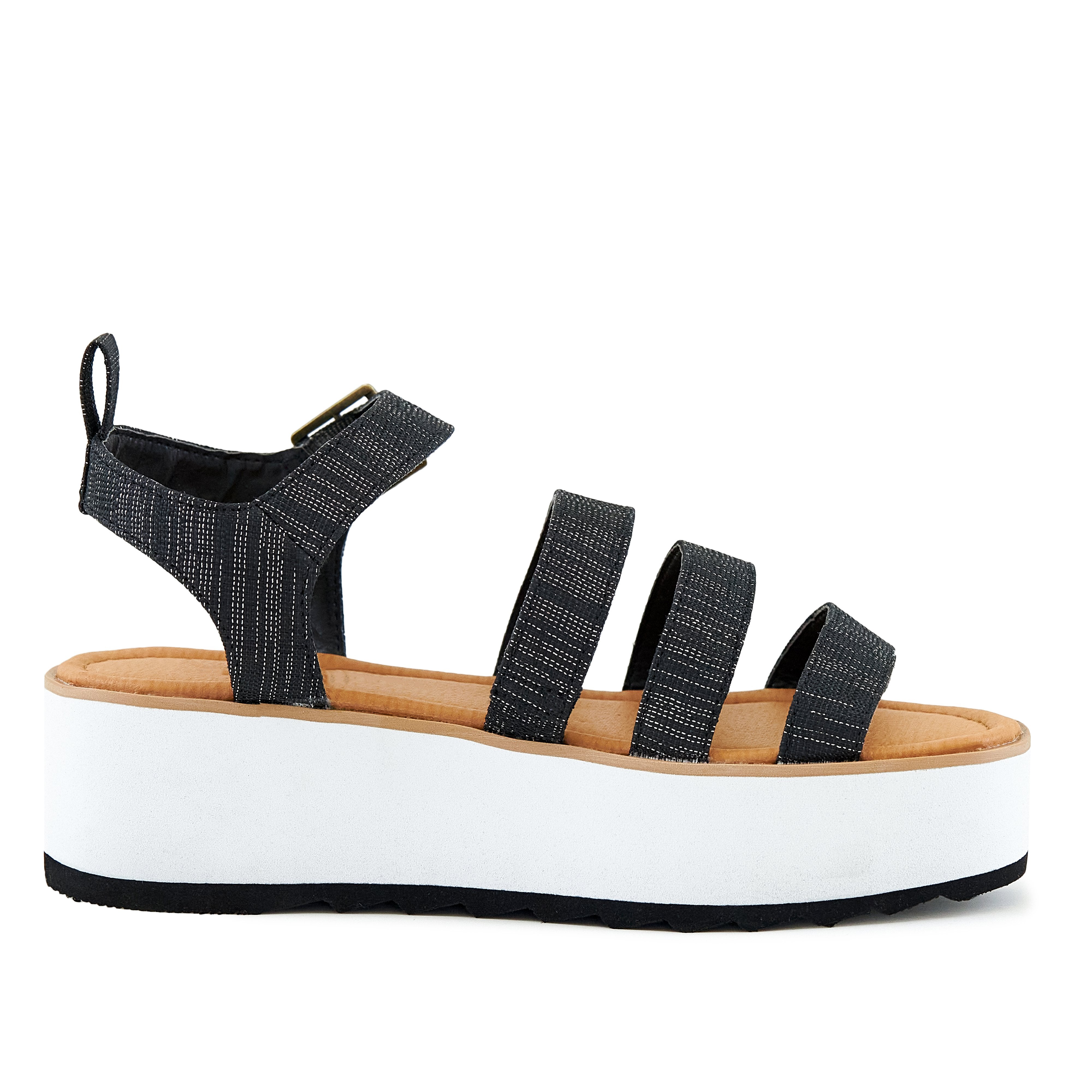 Pear Kauai Platform Sandals in Black Sparkle