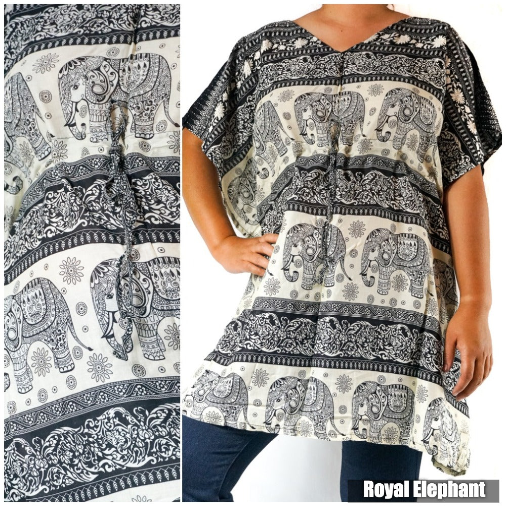 SHO Boho Elephant Kaftan Shirt Dress