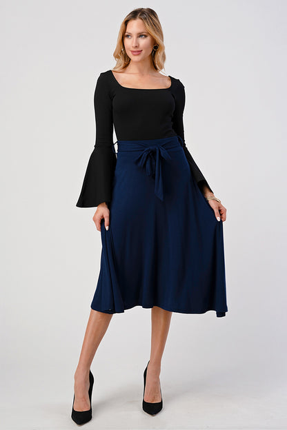 Midnight Grace Tie-Waist Midi Skirt