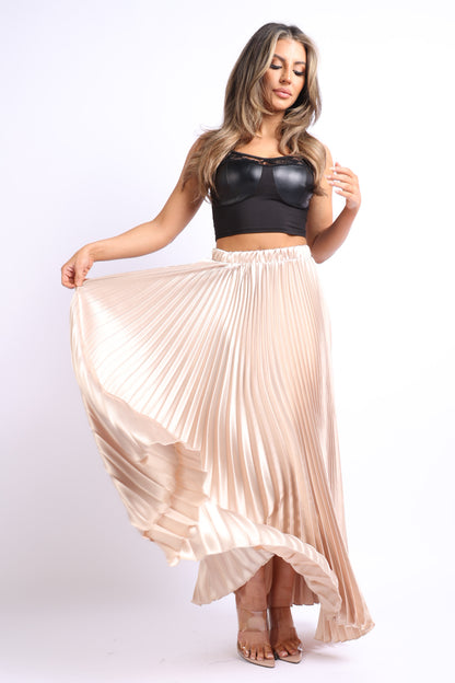 Pearl Monfried Pleated Satin Maxi Skirt