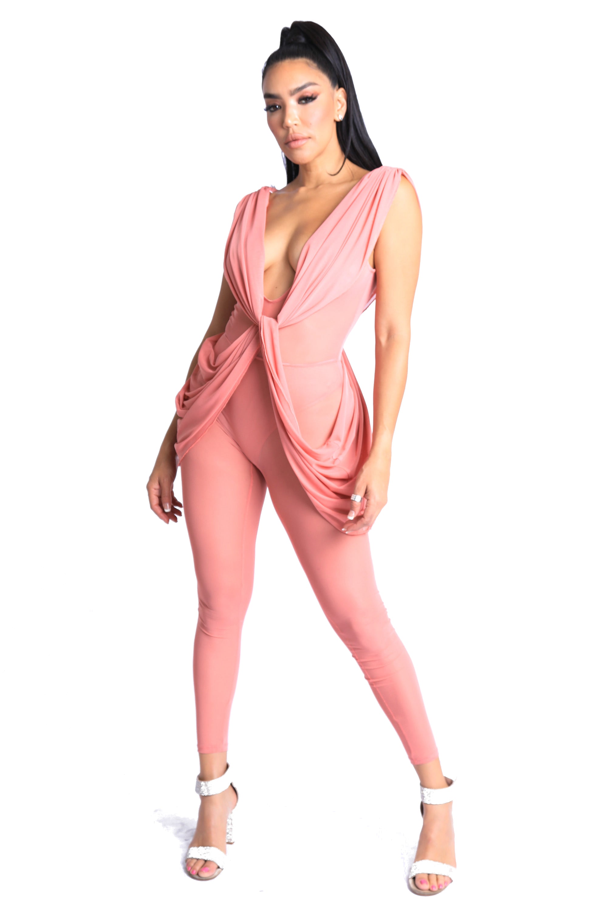 Paola Ramos Draped Mesh Jumpsuit