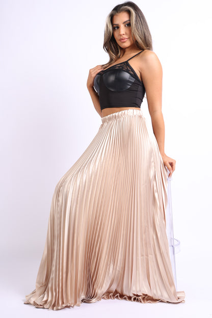 Pearl Monfried Pleated Satin Maxi Skirt
