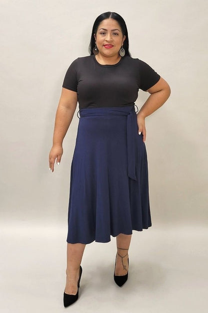 Midnight Grace Tie-Waist Midi Skirt