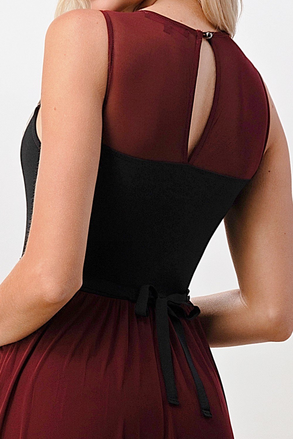 ARROW Elegant Sheer Maxi Dress with Lace Bodice and Flowing Skirt