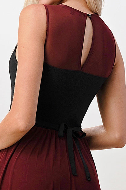 ARROW Elegant Sheer Maxi Dress with Lace Bodice and Flowing Skirt
