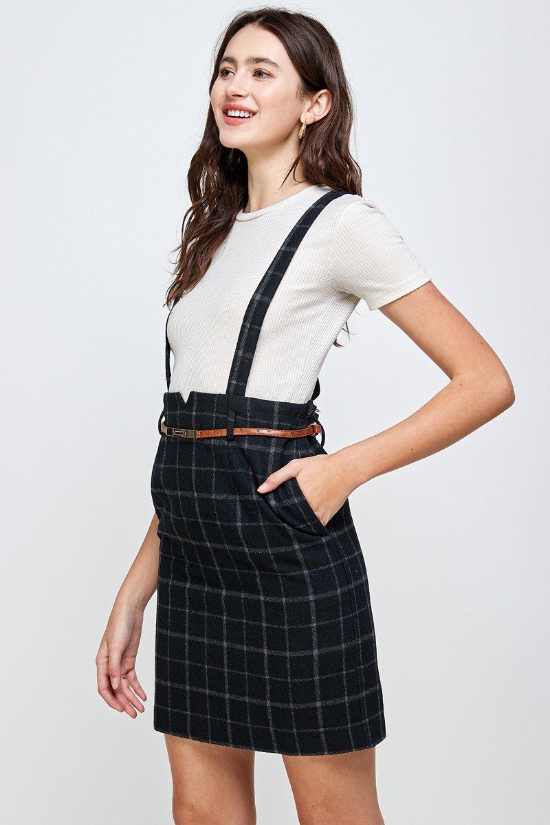 ARROW Plaid Suspender Skirt with Belt Detail