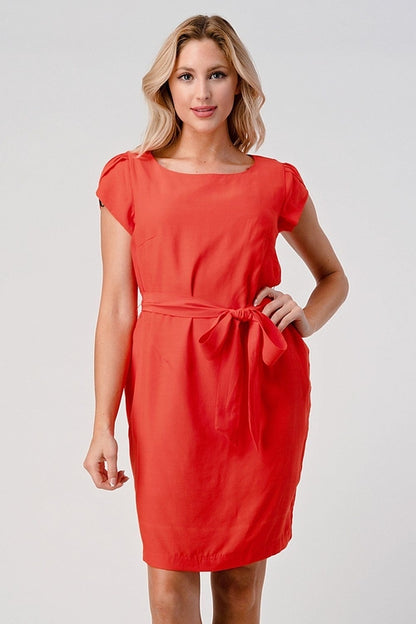 ARROW Elegant Cap-Sleeve Dress with Tie Waist