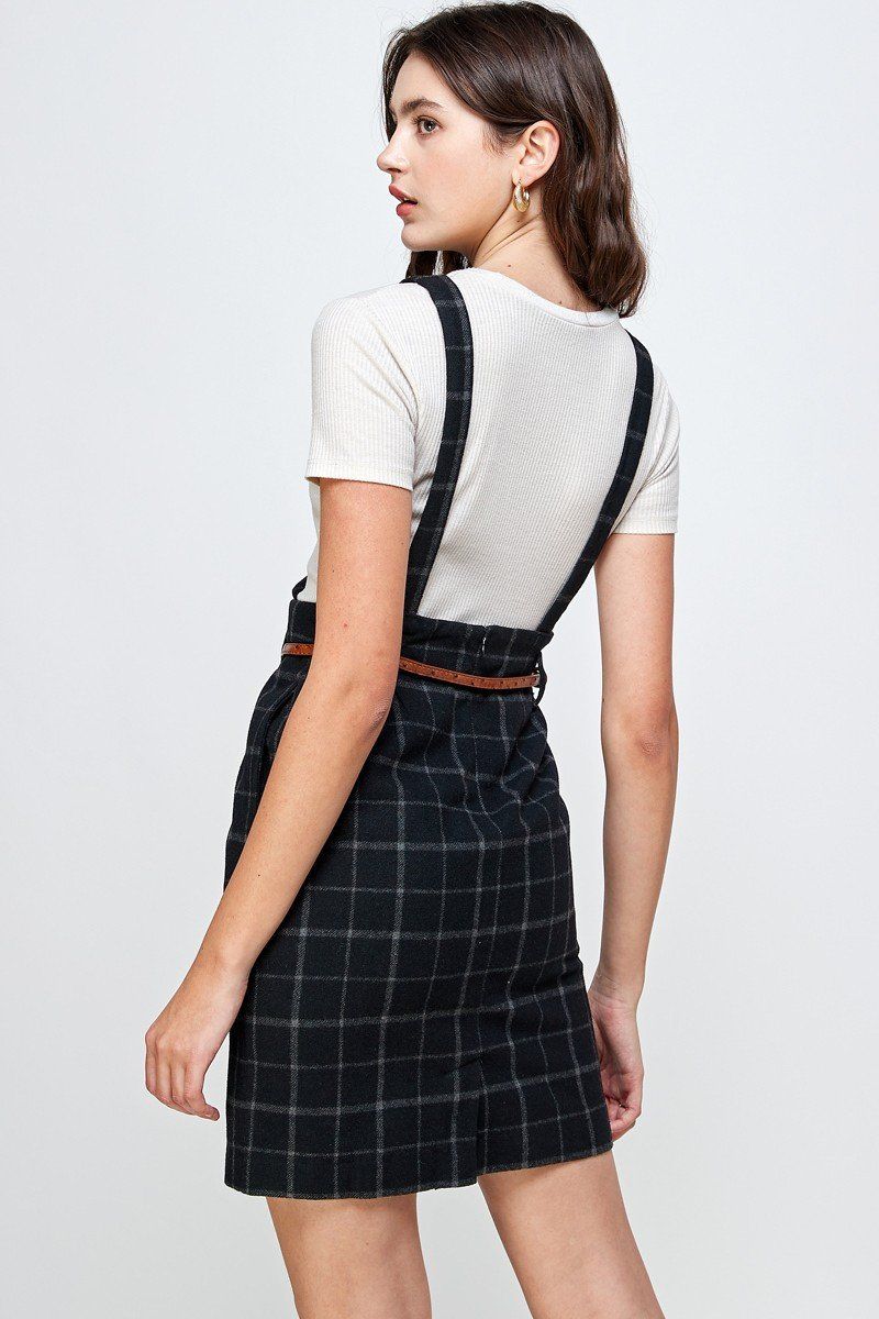ARROW Plaid Suspender Skirt with Belt Detail
