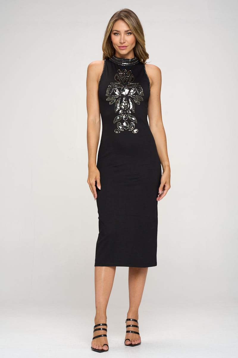 ARROW Sleeveless Bodycon Dress with Embellished Front Detail