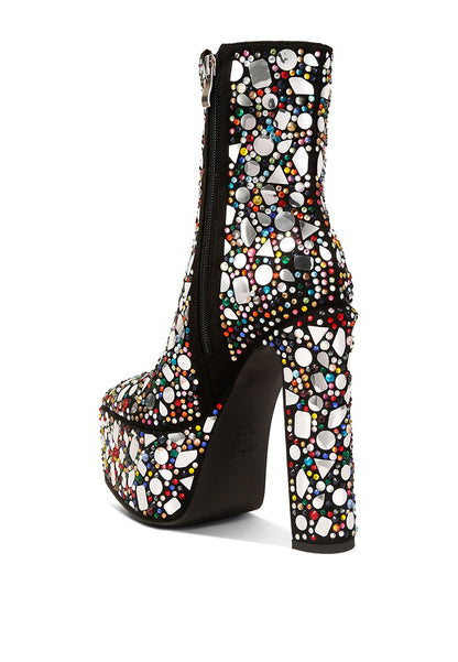 Dazzling Mirror Embellished Platform High Heel Boots