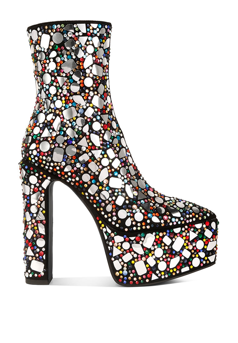 Dazzling Mirror Embellished Platform High Heel Boots