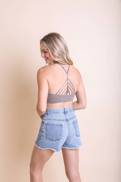 Letty Brown High Neck Crochet Trim Bralette
